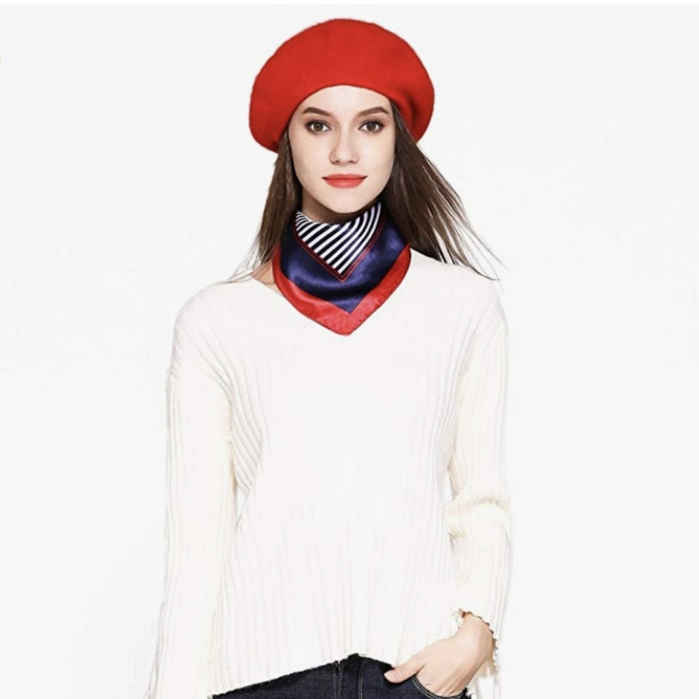 Wool beret and matching silky scarf